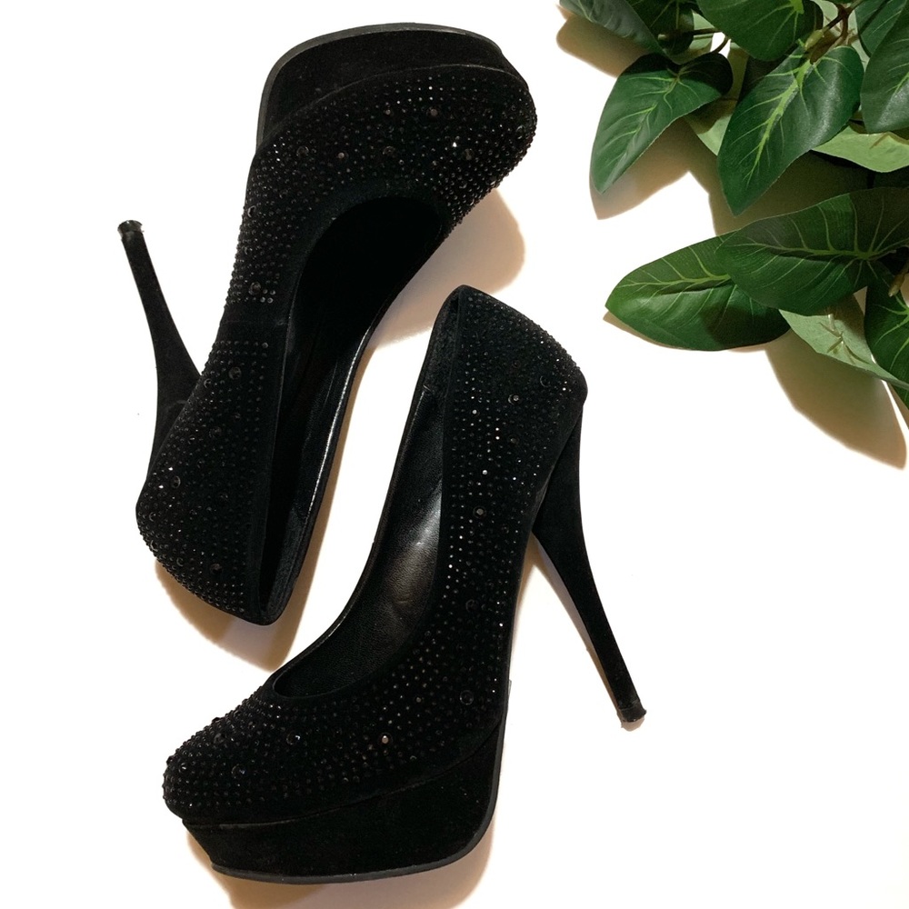 Studded Black Suede Heels